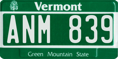 VT license plate ANM839