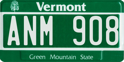 VT license plate ANM908