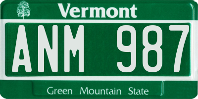 VT license plate ANM987