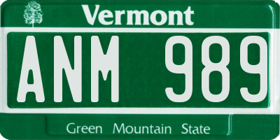 VT license plate ANM989