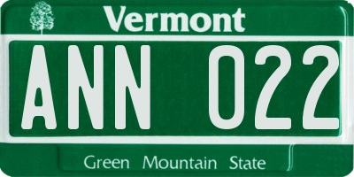 VT license plate ANN022