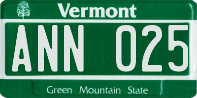 VT license plate ANN025