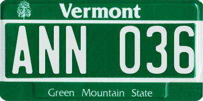 VT license plate ANN036