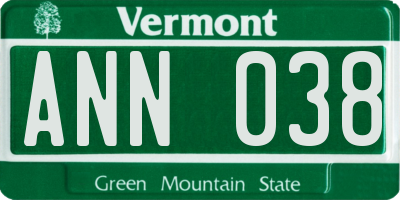 VT license plate ANN038