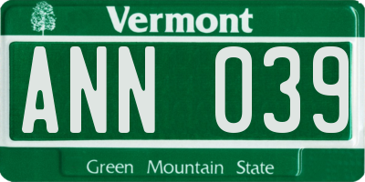 VT license plate ANN039