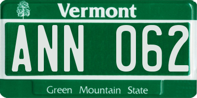 VT license plate ANN062