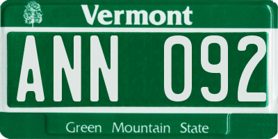 VT license plate ANN092
