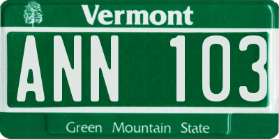 VT license plate ANN103