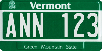 VT license plate ANN123