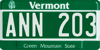 VT license plate ANN203