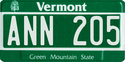 VT license plate ANN205