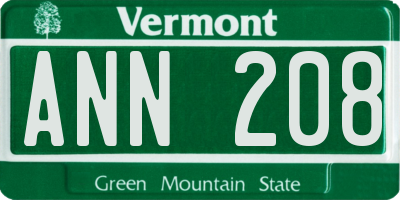 VT license plate ANN208