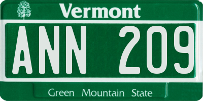 VT license plate ANN209