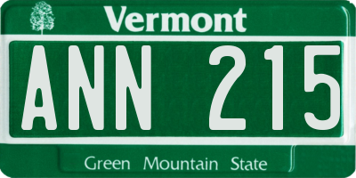 VT license plate ANN215