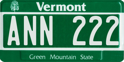 VT license plate ANN222
