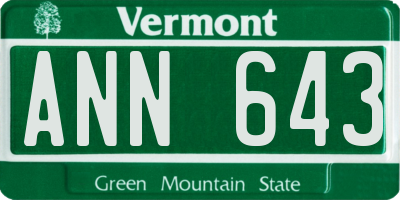 VT license plate ANN643