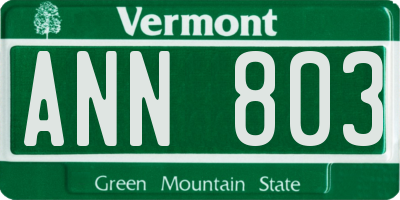 VT license plate ANN803