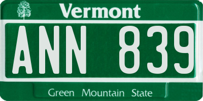 VT license plate ANN839