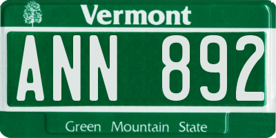 VT license plate ANN892