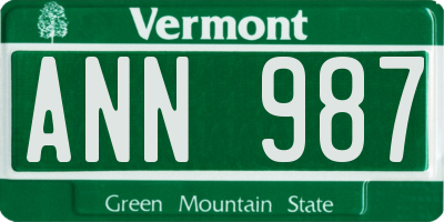 VT license plate ANN987