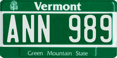 VT license plate ANN989