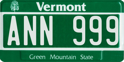 VT license plate ANN999
