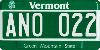 VT license plate ANO022