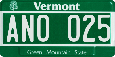VT license plate ANO025