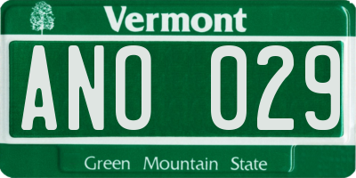 VT license plate ANO029