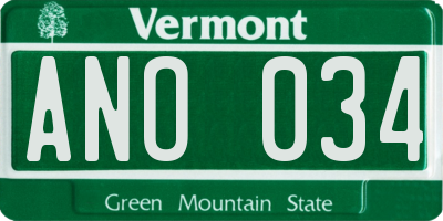 VT license plate ANO034
