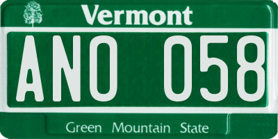 VT license plate ANO058