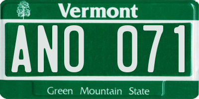 VT license plate ANO071