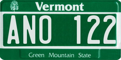 VT license plate ANO122