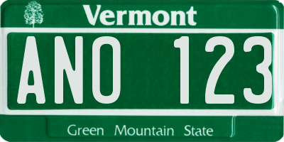 VT license plate ANO123
