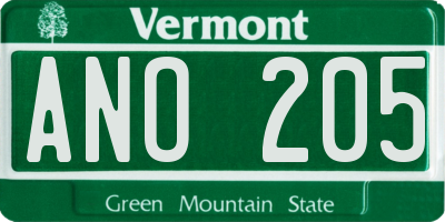 VT license plate ANO205