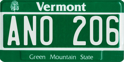 VT license plate ANO206
