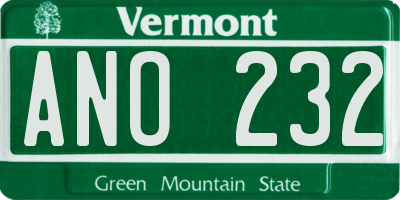 VT license plate ANO232