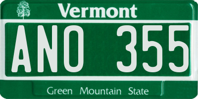 VT license plate ANO355