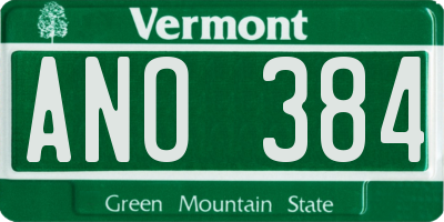 VT license plate ANO384