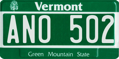 VT license plate ANO502