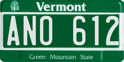 VT license plate ANO612