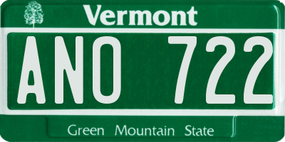 VT license plate ANO722