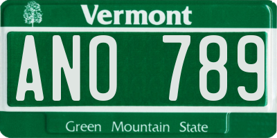 VT license plate ANO789