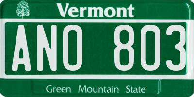 VT license plate ANO803
