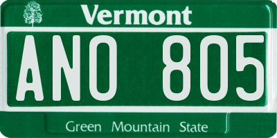 VT license plate ANO805
