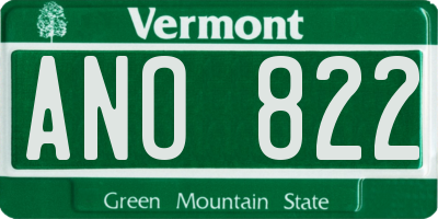 VT license plate ANO822