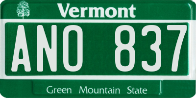 VT license plate ANO837
