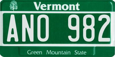 VT license plate ANO982