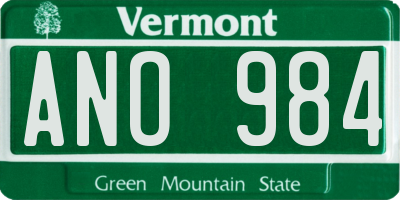 VT license plate ANO984