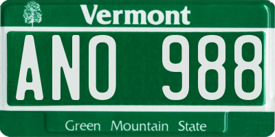 VT license plate ANO988